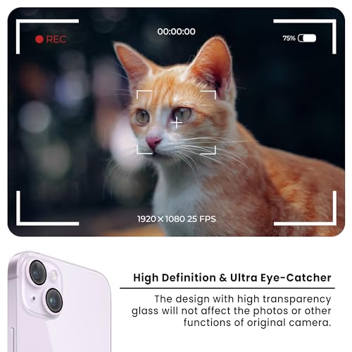 Image of ArmourPro Premium Camera Lens Protector Tempered Glass Compatible For iPhone 14 Plus and iPhone 14 Tough HD Individual Aluminum Alloy Rings 9H Camera Cover , Scratch-Resistant,Camera Lens Protection| Purple