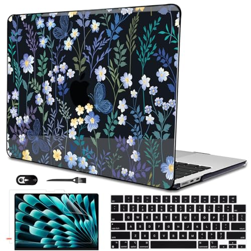 LCMOCICO Compatible with MacBook Air 13 inch Case M5 A3449 2026 2025 2024 2023 2022 M4 A3240 M3 A3113 M2 A268, Pattern Plastic Hard Shell Cover for MacBook Air 13.6 inch Case 2026, Wild Flowers Black by LCMOCICO - Used condition - US$17.30