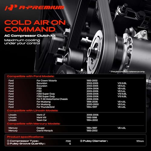 A-Premium Air Conditioner AC Compressor Clutch Kit Compatible with Ford F150, F250/F350 Super Duty, Mustang, Crown Victoria, Excursion, Thunderbird & Lincoln Town Car, Mark LT & Mercury Cougar by A-Premium - Image 2