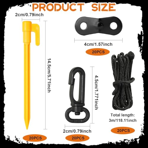 80Pcs Christmas Inflatables Stakes and Tethers, Replacement Landscape Anchoring Stake Pack, Yard Ground Blow Up Stake Pegs, Christmas Inflatable Decoration Accessories for Garden Outdoor Decor