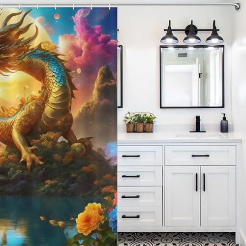 Rideau de douche dragon imperméable en polyester 168x183cm - 5