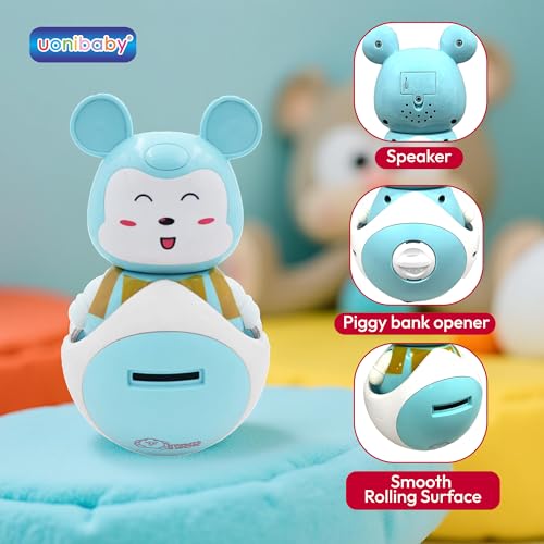 Image of Uonibaby by StarAndDaisy Musical Bunny Piggy Bank Toy for Baby /Kids , Roly Poly Self-Balancing Coin Bank , Baby Money Saving Box with Opener, Fun Piggy Bank Gift for Toddlers - Bunny