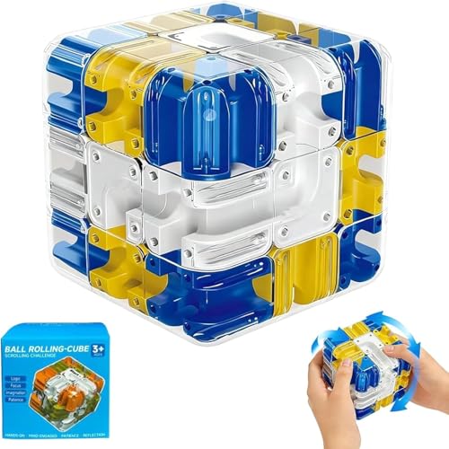 Image of 3D Maze Cube Ball Puzzle Game - Transparent Labyrinth Brain Teaser Toy with Steel Ball, Rolling Ball Maze Cube for Kids & Adults, Educational IQ Puzzle for Logical Thinking, Focus