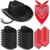 Xtinmee 30 Pack Kids Cowboy Hat with Red Bandanna Western Cowboy Costume for Birthday Masquerade Party Cosplay (Red, Black)