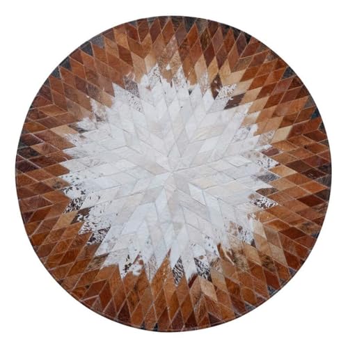 Suixtil Alfombra de Cuero de diseño de Lujo, Redonda, de Color Resistente, hipoalergénica, for habitación Infantil, con Patchwork de Piel de Vaca Vintage, Grande(Diameter160cm)