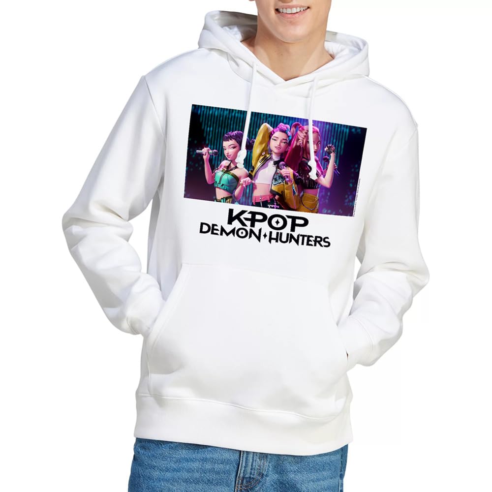 Kpop Demon Hunters Huntrix Group Singing Unisex Hoodie, White, Large