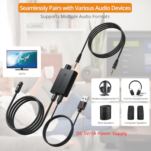 Neoteck Audio Kit: 192kHz Digital to Analog Converter & Optical Cable Splitter, Optical to 3.5mm, Volume Adjustment, Toslink Splitter, PCM/DTS/Dolby Support