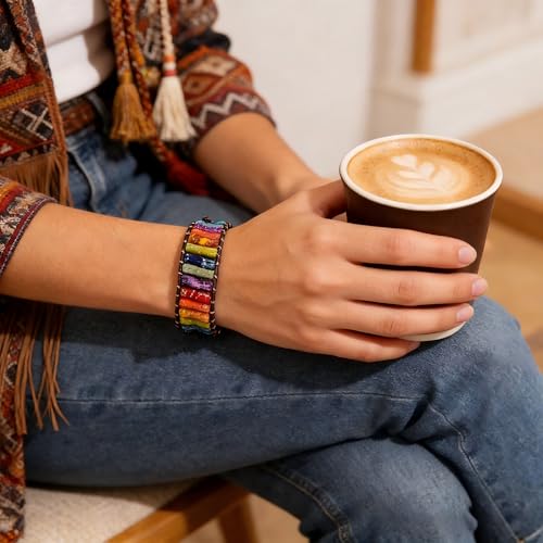 Image of Plumiss Women Boho Handmade Natural Stone Crystal Leather Bead Wrap Bracelets Collection
