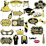 Generic 23pcs Homecoming Dance Photo Booth Props, Blcak gold Homecoming Dance Photo Booth Props, Homecoming Photo Booth Props for High School or College