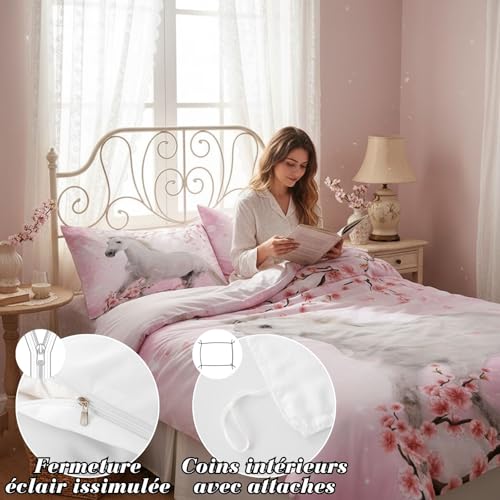 Housse de couette fille et femme cadeau idéal thème cheval et fleurs roses