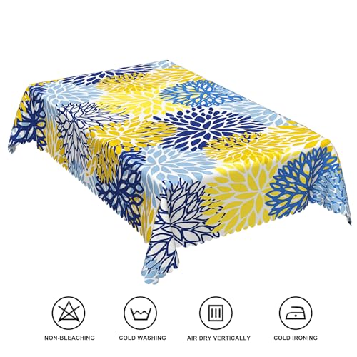 TTQYFNM 54x120inches Navy Blue Yellow Flowers Tablecloth Abstract Dahlia Floral Rectangle Table Cloth Modern Geometric Polyester Table Cover for Dining Room Kitchen Home Decor Banquet Party Supplies by TTQYFNM - Image 6