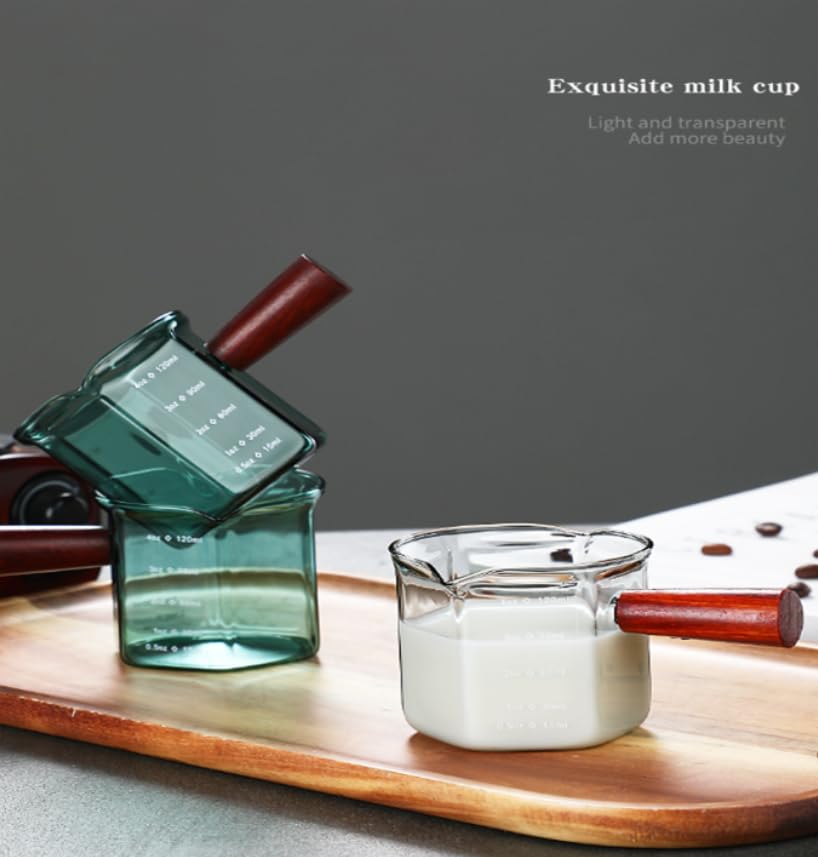 Vaso medidor espresso 120ml doble pico con mango madera miniatura 4