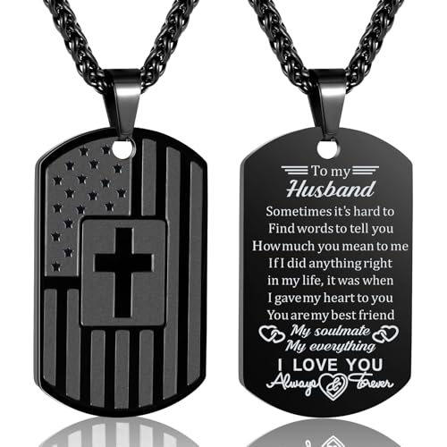 To My Son Husband Boyfriend American Flag Cross Necklace Dog Tag Pendant Chain Easter Valentines Fathers Day Christmas Birthday Graduation Thanksgiving Christian Religious Gifts for Boys Men Him