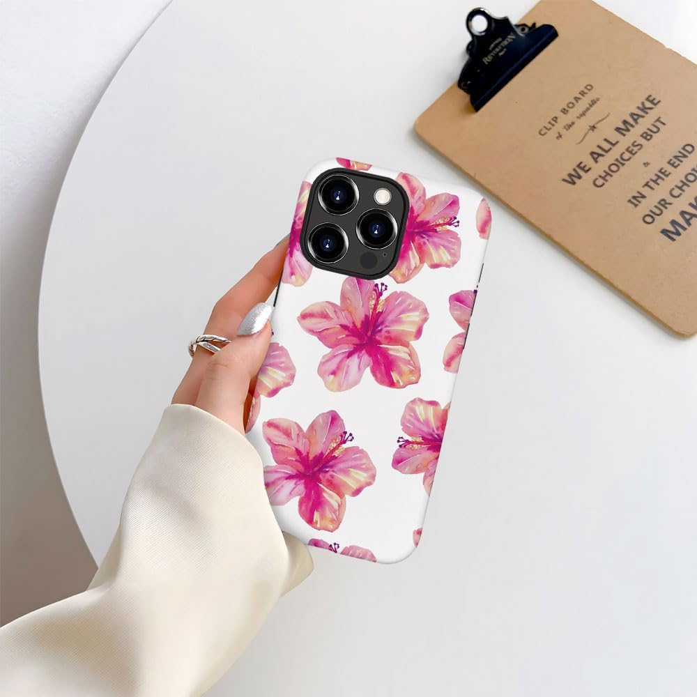 Compatible with iPhone 15 Pro Max,Durable & Shockproof Phone Case Cover Design - Pink Hibiscus Flower Aesthetic image 4