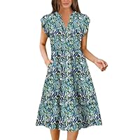Summer Dresses for Women 2025 Casual Spring Midi Wedding Guest Boho Dress Fashion Sun Beach Vacation Clothes Blue Flower X-Large
