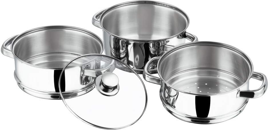 Image of KLASSI KICHEN Stainless Steel 3-Tier Food Steamer 1.5 Litre | Multi-Purpose Steamer Pot for Idli, Dhokla, Vegetables & Momos | Gas Stove & Induction Compatible | Silver