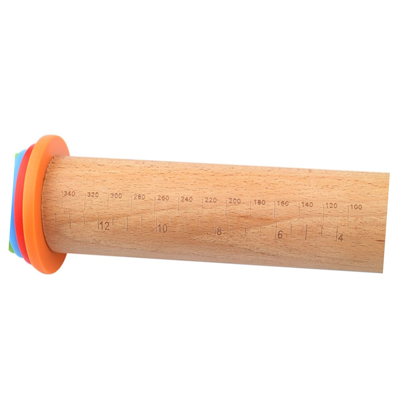 Rodillo de Amasar de Madera de Haya con Escala y Discos Ajustables, Mango Seguro y Antiadherente Adecuado para Pizza y Pasteles en Cocina