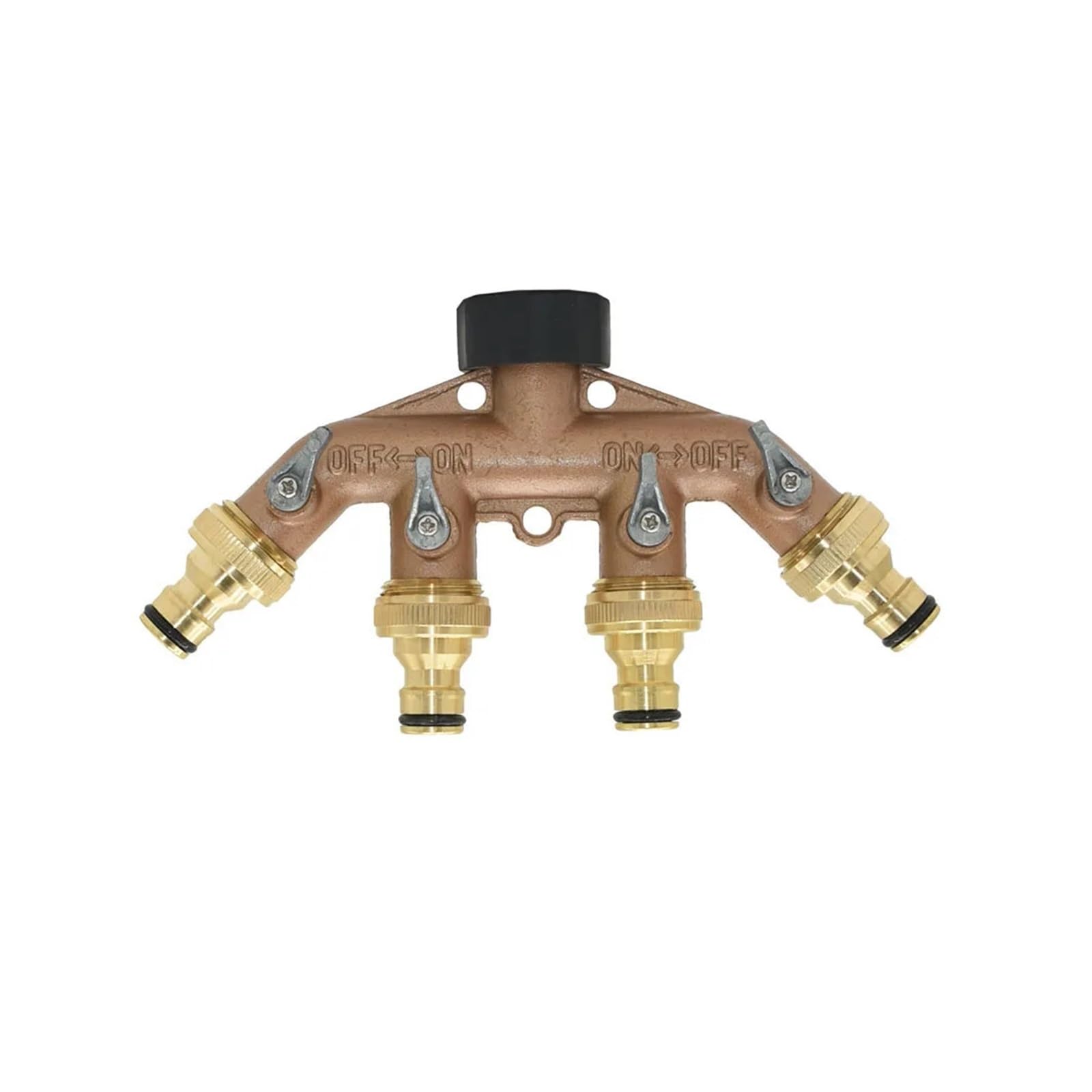Distributore per tubo da giardino Tuboacqua da giardino Splitter a 4 vie in ottone con filettatura da 3/4 "Rubinetto da giardino Shunt Quattro Qutlet Valvola di irrigazione Connettore rapido 1 pz