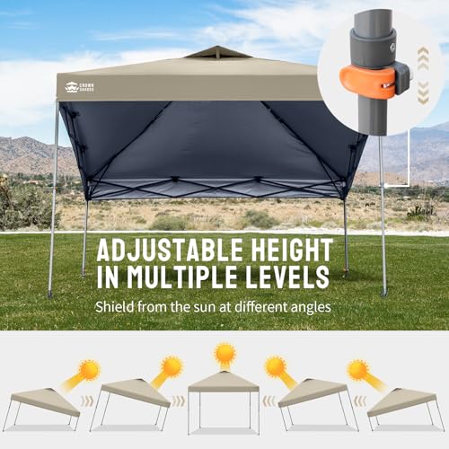 Image of CROWN SHADES Adjustable Height on The Fly, 10x10 Pop Up Canopy - Beach Tent with One Push Setup - Easy Outdoor Sun Shade for Events, Parties, Camping - Outside Shade with STO-N-Go Bag, Khaki
