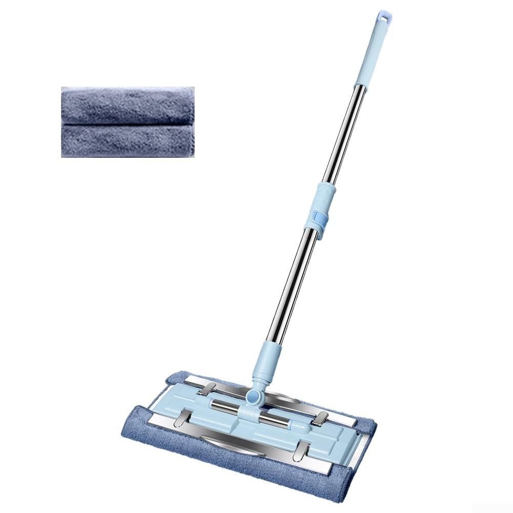 Mop Piatto Microfibra con Secchio Doppio Serbatoio Lavapavimenti Umido e Asciutto per e Piastrelle 40x15cm(blue)