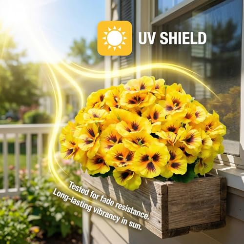 HAIDOLIANG Artificial Flowers Plants for Outdoors,8 Bundles Mix Silk Glory UV Sun Resistant, Realistic Fake Flowers for Planter Porch Patio Yard Balcony Home Decor (8PCS_Pansy(Yellow)) — view 3