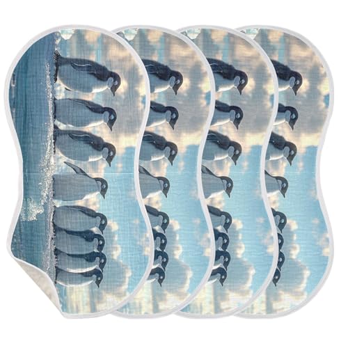 4 Pack Cute Penguin Muslin Burp Cloths Cotton Absorbent Baby Burping Rags for Boys Girls Soft Newborn Burp Bibs, 22 x 11 Inch3