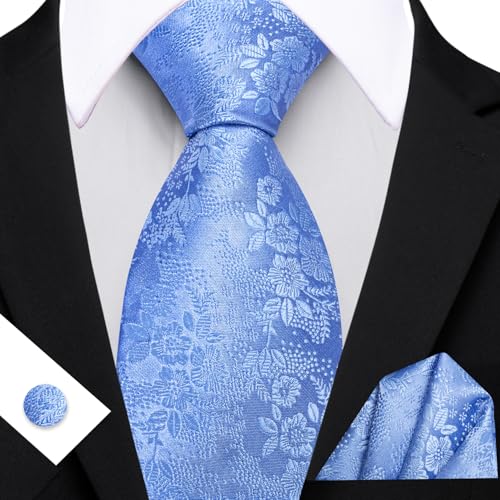 Image of Barry.Wang Men Tie Set Floral Paisley Silk Necktie Pocket Square Cufflinks Formal Wedding Party Business