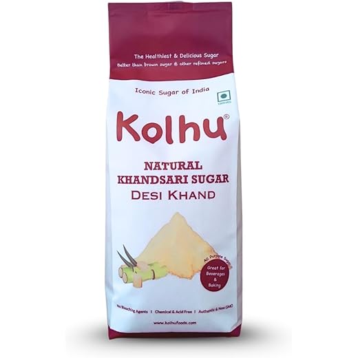 Kolhu Natural Khandsari Sugar Desi Khand 2Kg Pack of 2 Ea