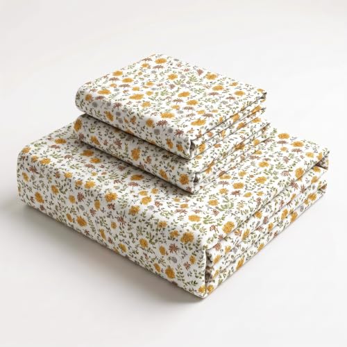 Image of VAS COLLECTIONS Premium 240 TC Cotton Double Bedsheet Set with 2 Pillow Covers | Breathable Floral Print Bedding | Fade Resistant | 228 x 254 cm, Ochre & Rust Botanical, Double Flat (90x100) Botanical