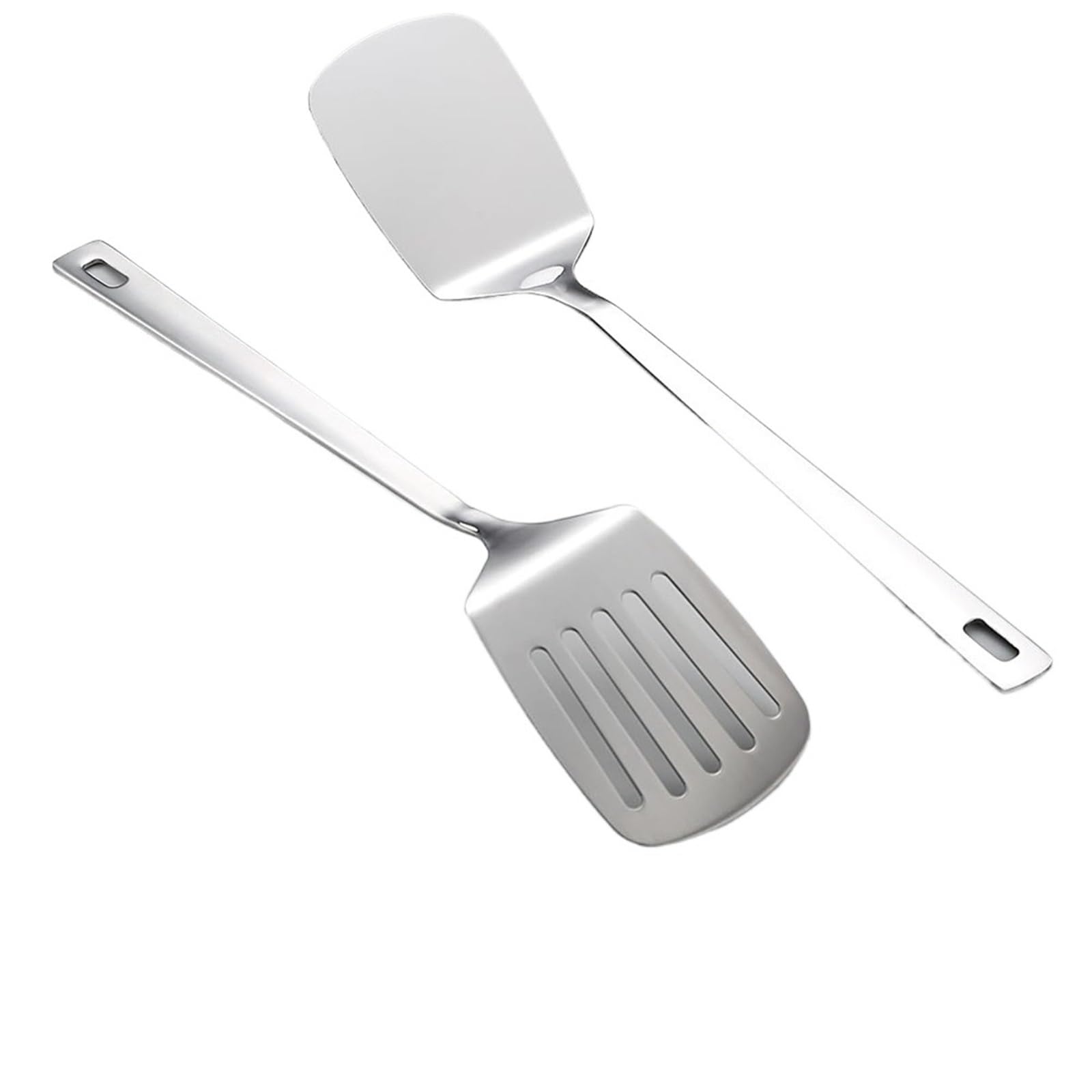 2er-Set (4 Stück) Pfannenwender-Set aus Edelstahl, silberner Schlitzwender und massiver Pfannenwender, Grillspatel, Kochutensilien for Fisch, Eier, Pfannkuchen für Antihaft-Kochgeschirr