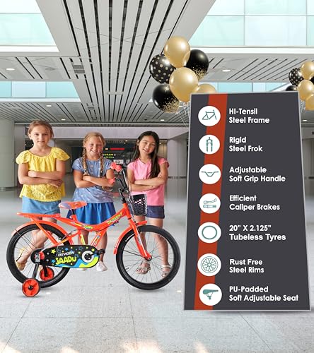 Image of OXYGEN Kids Cycle for Girls 6-9 Years, 20 Inch Tyres, Single Speed Non-Geared Bicycle with Steel Frame, Front & Rear Wire Brakes (Orange)