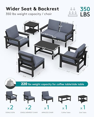SERWALL-HDPE-Outdoor-Patio-Furniture-Set-7-Piece-Outdoor-Sectional-Patio-Conversation-Set-All-Weather-Outdoor-Couch-Set-Patio-Sofa-Set-for-Deck-Lawn-Black-Frame-with-Grey-Cushion SERWALL HDPE Outdoor Patio Furniture Set 7 Piece Outdoor Sectional Patio Conversation Set All Weather Outdoor Couch Set Patio Sofa Set for Deck Lawn Black Frame with Grey Cushion