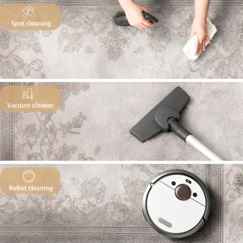 Tapis poil ras ultra doux rétro floral 60 x 90 cm pour cuisine et entrée