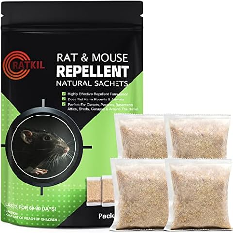 RatKil Rat & Mouse Repellent Sachets - High Strength, All Natural Peppermint Oil Sachets For Rodent Control | Lasts 90+ Days | Each Environmentally Friendly Sachet Covers Approx 150-200sqm (Pack of 4) Cover