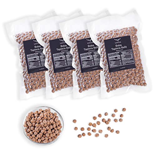 Boba Pearls | Tapioca Pearls | Locca Booba | 4 x 14 Oz (40 Servings) | Premium Easy to Cook | No Preservatives | Boba Pearls Recipe Card | Vegan | Brown Sugar Boba - (4 Bags - 56oz)