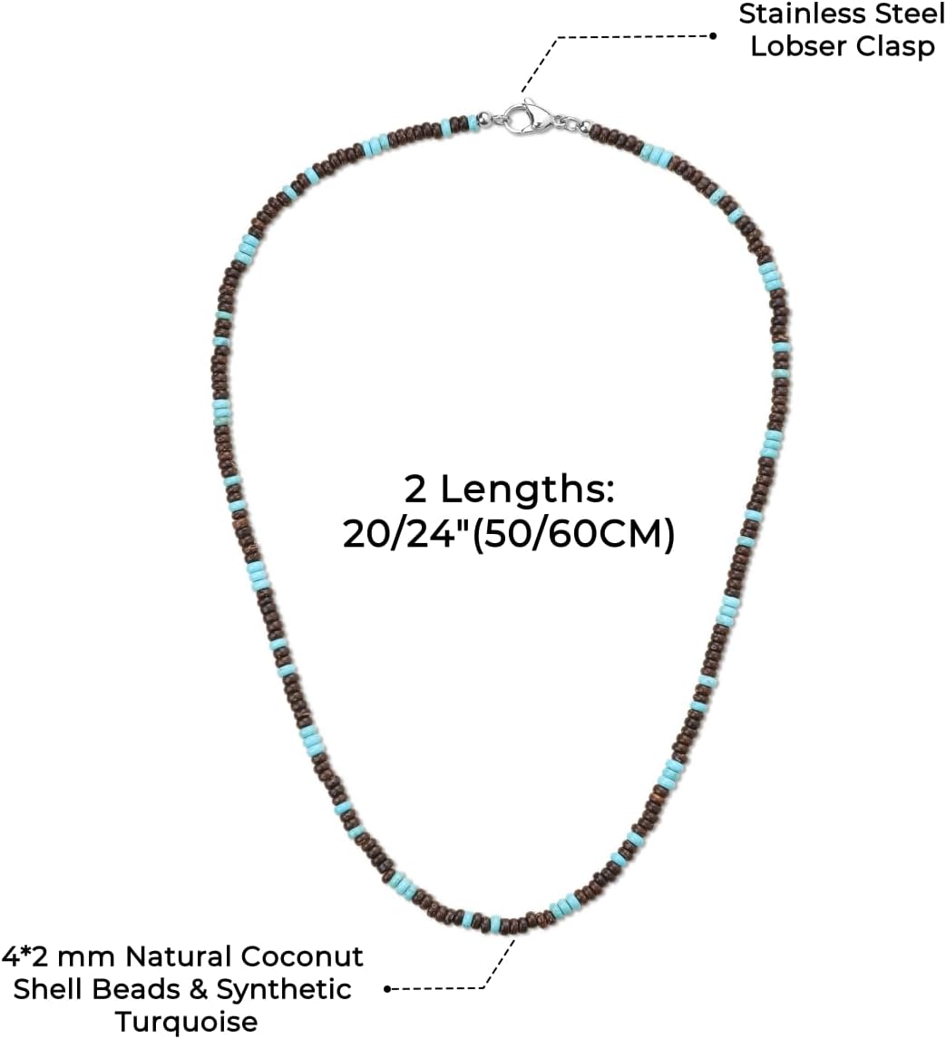 COAI Men's Beaded Necklace, Coconut Shell Turquoise Necklace for Men - Image 3