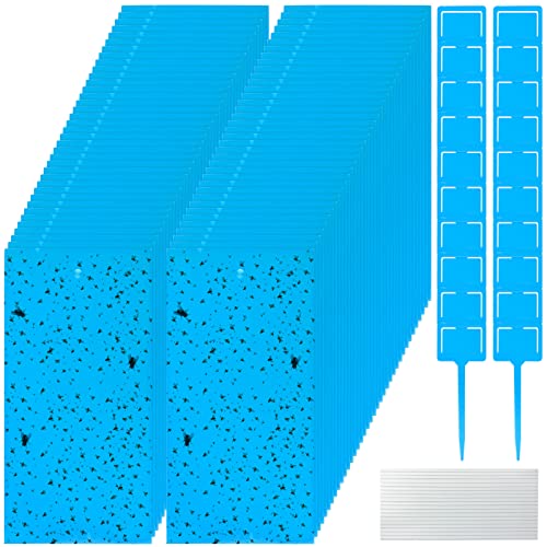 220 Pcs Double Sided Sticky Traps Gnat Killer for Flying Plant Insect Indoor Outdoor Such as Fungus Gnats Whiteflies Aphids Include 200 Twist Ties and 20 Holders 7.9 x 4 Inches (Blue)