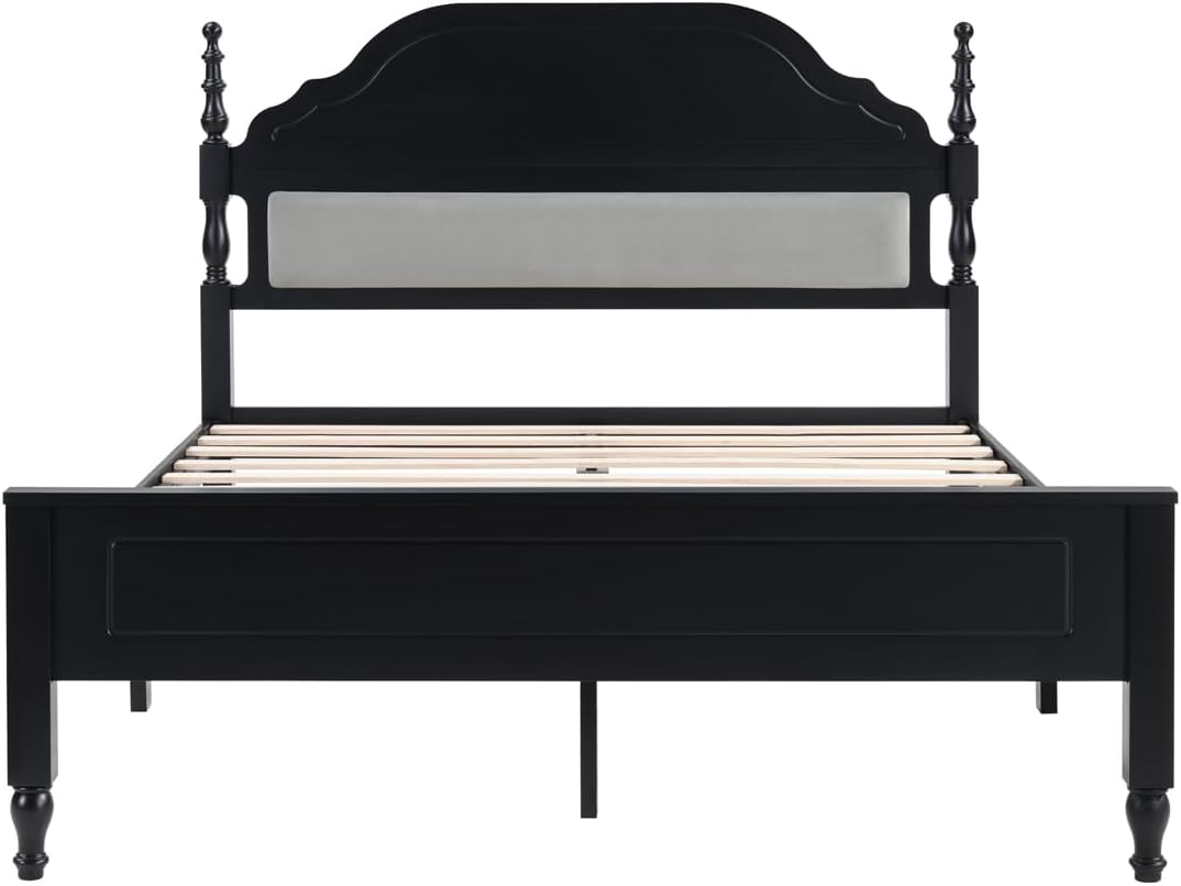 Queen Size Bed Frame, Platform Bed Frame with Upholstered Headboard and Wooden Slats Support, Easy Assembly, Black.
