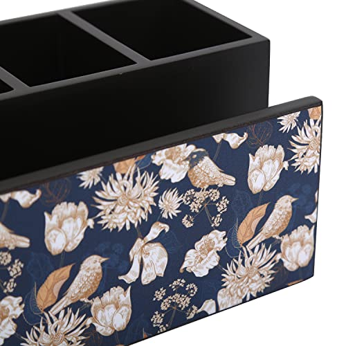 Image of Reinvention Factory Wooden Cutlery Holder I Countertop Organizer - Spoon Fork Knife Napkin Tissue Paper Desk Supplies Pencil Pen Stationery Stand, Size 7 X 5 4 Tutsi Bird, Black