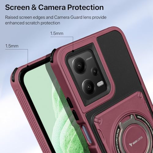Image of Vaku Luxos Axion Armor Military Grade TPU Back Cover Case for Xiaomi Redmi Note 12 5G with Magnetic Ring Holder Kickstand Camera Screen Protector- Maroon