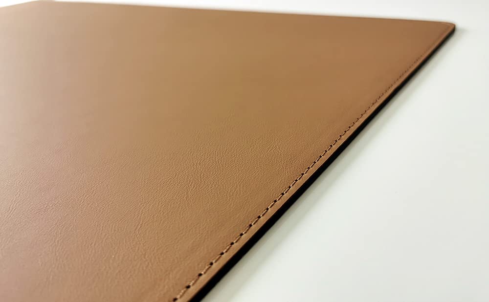 Gewinkelte Schreibtischunterlage mit Kantenschutz Echt Leder Rindsleder 70cm x 48cm Beige