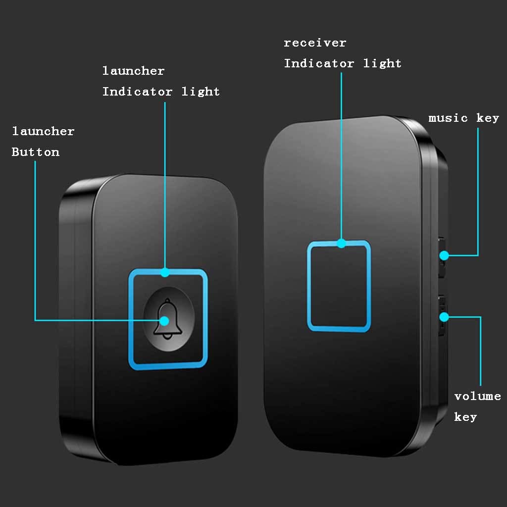 Timbre Inalámbrico Resistente Al Agua, Timbre Inalámbrico Con Control Remoto Tipo Buscapersonas, Alcance De 300 M / 52 Melodías / 5 Niveles De Ajuste De Volumen, 2 Transmisores Y 6 Receptores, Blanco