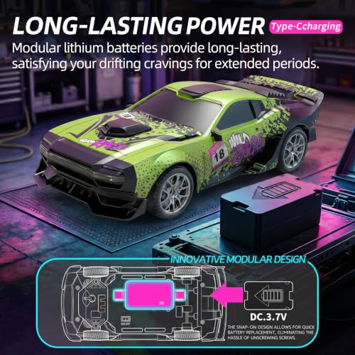 Qylox 1:24 RC Drift Car,Beginner Drifting Car,Cool Toy Cars with LED Light,20KM/H 4WD High-Speed Remote Control Car with 2 Modular Batteries, Extra Tires & Cones, RC Car Gift for Kids&Older Boys by Qylox - Used condition - Image 9