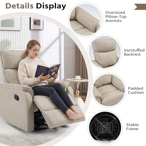 Image of HAOMARKETS Swivel Rocker Recliner Chair Set of 2, Manual Faux Leather Glider Rocking Recliners for Adults, 360 Swivel Nursery Reclining Sofa with Padded Backrest for Living Room, Beige