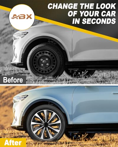 Image of ABX Hubcap Wheel Covers Hub Caps 17 Inch Set of 4 Black & Silver Universal Wheel Rim Cover R17 Stylish Car Decor Wheel Covers for Toyota Camry Nissan Mazda