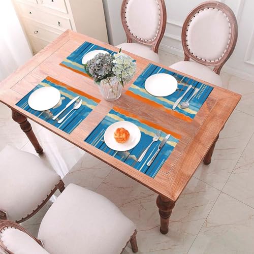Sets de table tissés lavables en PVC bleu antidérapant x4