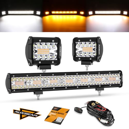 Image of Auxbeam 20 Inch 420W LED Light Bar 2PCS 4 Inch 120W Light Pods, Amber White Strobe Off Road Fog Lights, 6 Modes Memory Reset Function Yellow Spot Flood Driving Work Ditch Lights for Truck Car ATV