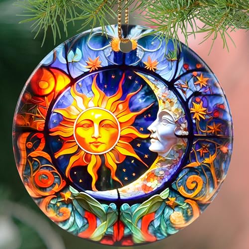 Touber Decorazione sole e luna, ornamento natalizio 2023, sole e luna Natale, 2023 ornamenti per albero di Natale, decorazioni per le vacanze, ricordo di Natale, regali di sole e luna
