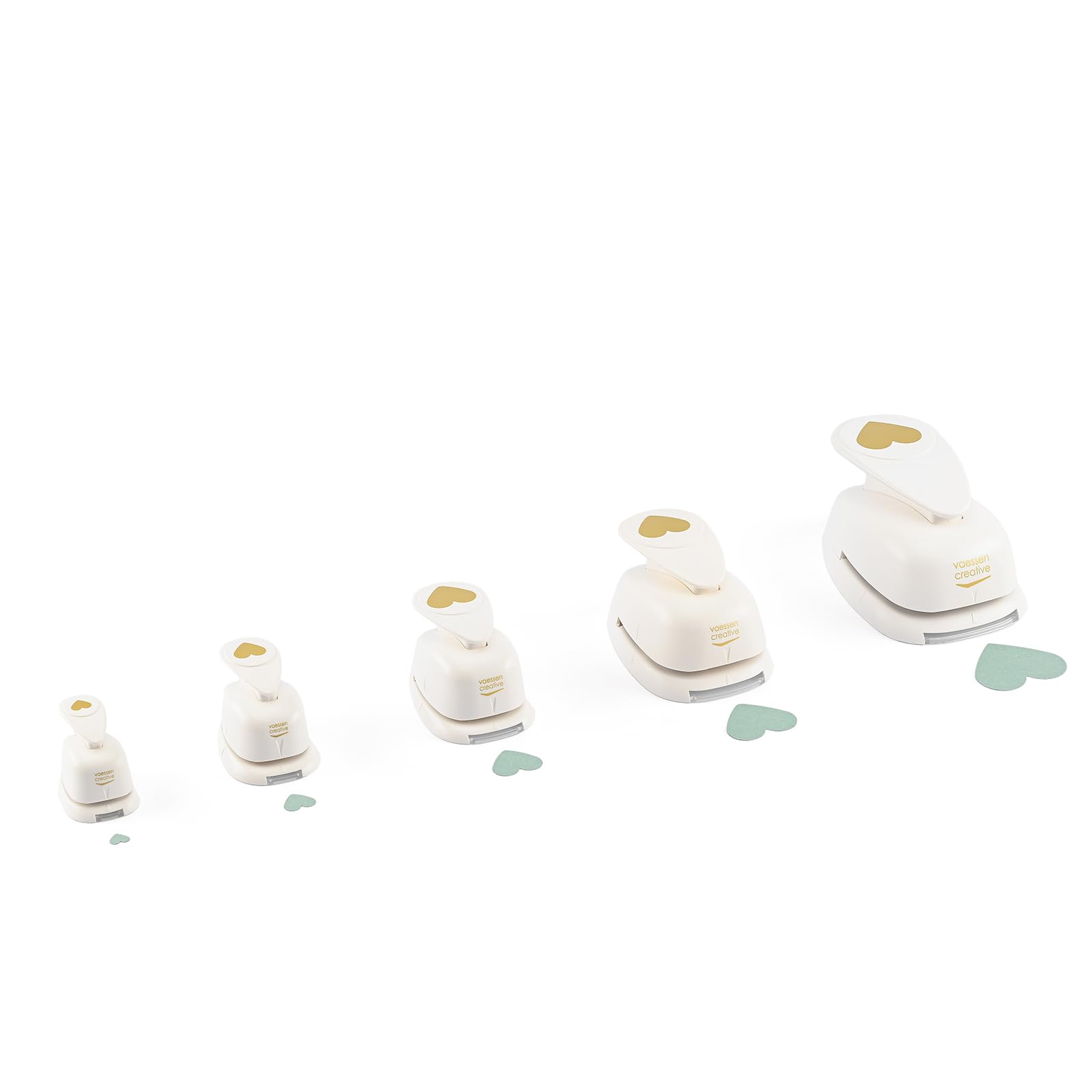 Vaessen Creative Perforatrices Cœurs 5 Pcs - 9,5 mm à 5 cm - Scrapbooking Matériel pour Papier, Cartes et Loisirs Créatifs, Blanc-or
