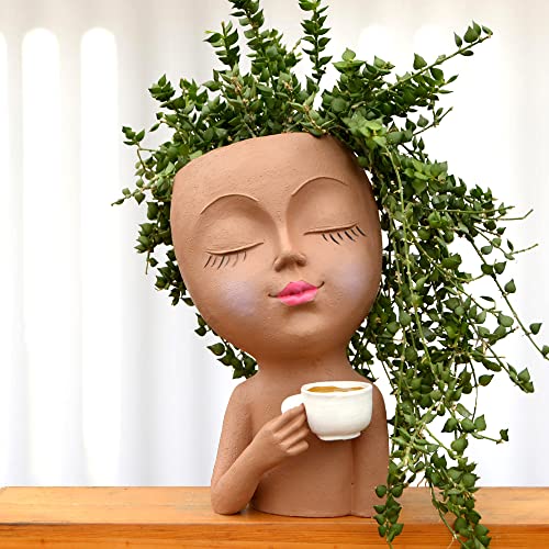 Face-Flower-Pot-Head-Planter-Small-Plant-Pots-Planters-for-Indoor-Plants-Plant-Pot-with-Drainage-Succulent-Flower-Pots-Face-Planter-Gifts-for-Women-Mom-Sister-Coffee-Table-Decor-Brown-Vase-Decor Face Flower Pot Head Planter Small Plant Pots Planters for Indoor Plants Plant Pot with Drainage Succulent Flower Pots Face Planter Gifts for Women Mom Sister Coffee Table Decor Brown Vase Decor